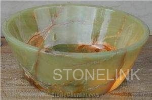 Slsi-053, Green Onyx with Red Vein Round Basin, Onyx Bowl, Countertop Basin, Damghan Green Onyx Sinks & Basins