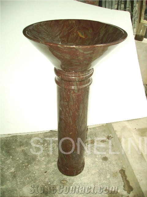 Slsi-055, Red Marble Pedestal Basin, Red Marble Wash Basin,Countertop Basin, Persian Red Marble Sinks & Basins