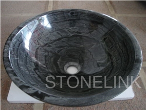 Slsi-073, Chinese Black Wood Vein Marble Round Basin, Chinese Black Wash Bowl