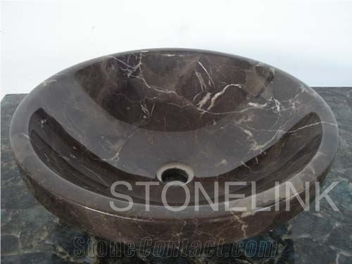 Slsi-085, Emperador Dark Marble Round Sinks & Basins, Countertop Basin