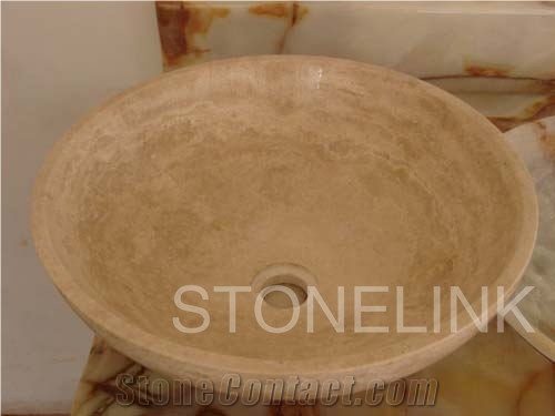Slsi-086, Creme Marfil Marble Round Basin, Countertop Basin