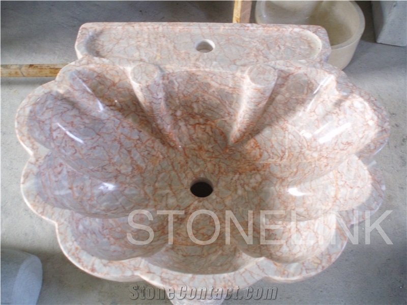 Slsi-100, Beige Marble with Red Vein Sinks & Basins, Beige Marble Wash Basin, Countertop Basin