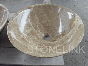 Slsi-106, Emperador Light Marble Round Sinks & Basins, Countertop Basin