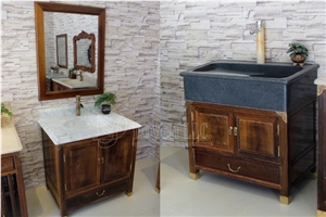 Carrara White Counter Basin Wt Classical Solid Wood Cabinet, Carrara White Marble Sinks & Basins