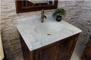 Carrara White Counter Basin Wt Classical Solid Wood Cabinet, Carrara White Marble Sinks & Basins