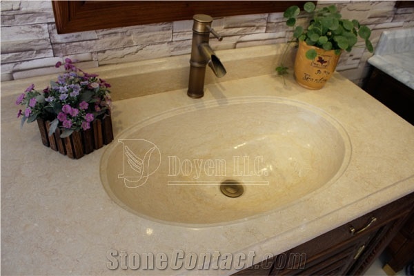 New Beige Counter Basin Wt China Style Cabinet, New Beige Marble Sinks & Basins