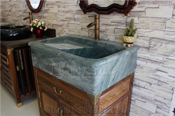 Tropical Green Granite Washing Basin with Solid Wood Cabinetry