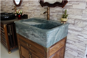 Tropical Green Granite Washing Basin with Solid Wood Cabinetry