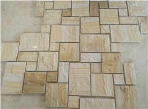 Yellow Wooden Sandstone Paving Wall Cladding Pattern Stone Wall Decor Culture Stone