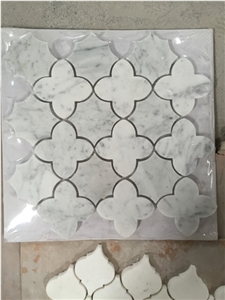 Waterjet Marble Mosaic Polished Mosaic for Wall / Flooring, White Marble Polished Mosaic