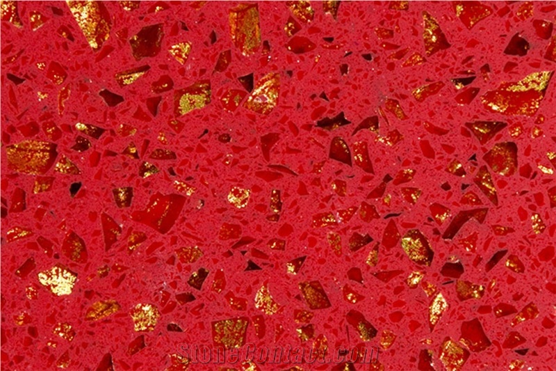 Artificial Composite Stone Quartz Surface Golden Red