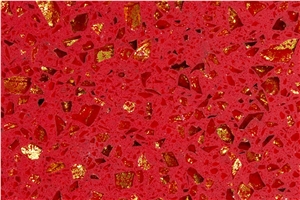 Artificial Composite Stone Quartz Surface Golden Red