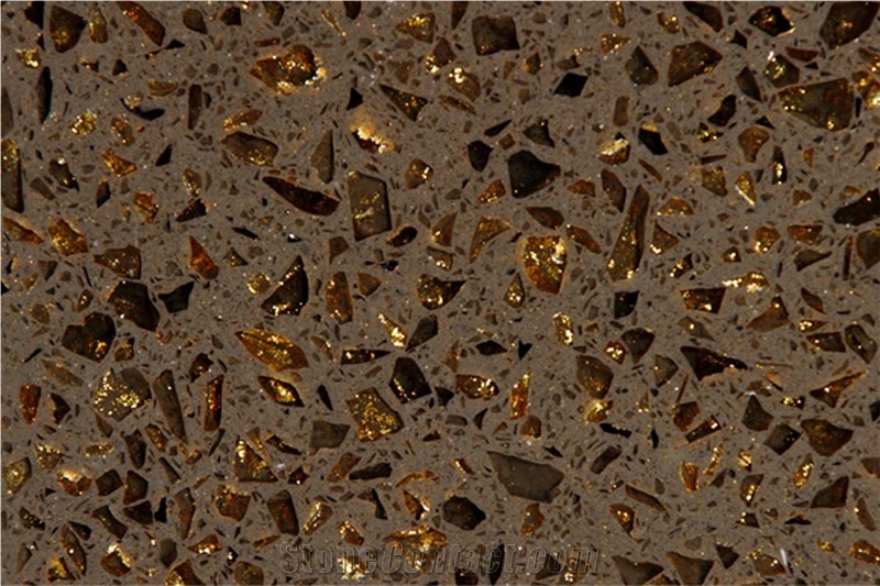 Terrazzo Style Quartz Stone Slab, Coffee Gold