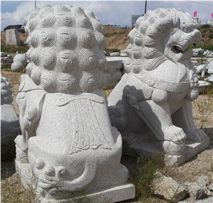 Carved White Stone Lions, Inner Mongolia White Granite Sculpture & Statue