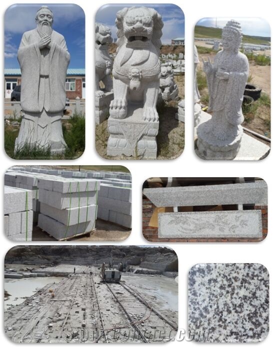 Carved White Stone Lions, Inner Mongolia White Granite Sculpture & Statue