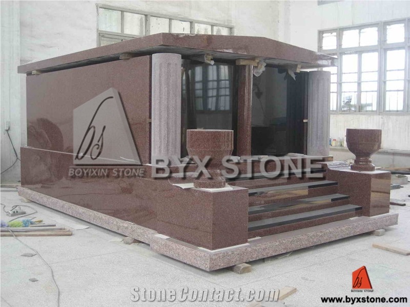 Red Granite Cremation Family Mausoleums for Cemetery