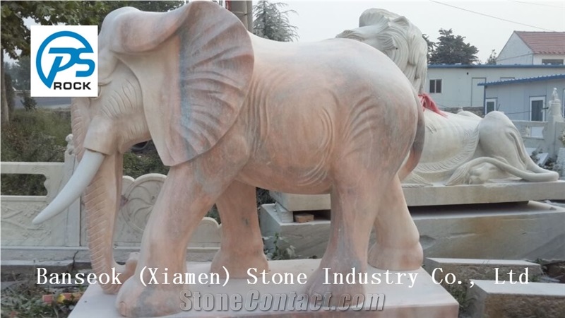 Red Granite Elephant Sculpture, Elephant Carving