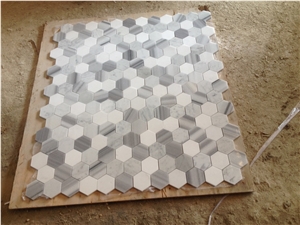 Carrara White+ Marmala White+Thassos White 2" Hexagon Mosaic