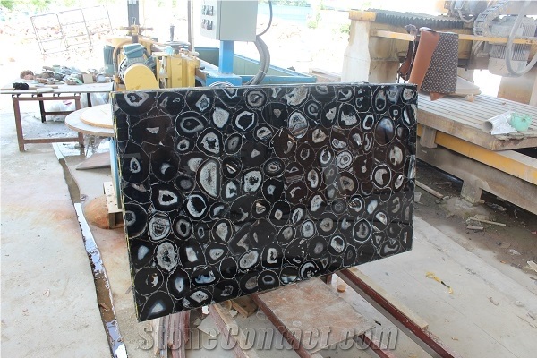 China Black Agate Semi Precious Gemstone Slab Tile Paver Cover Flooring