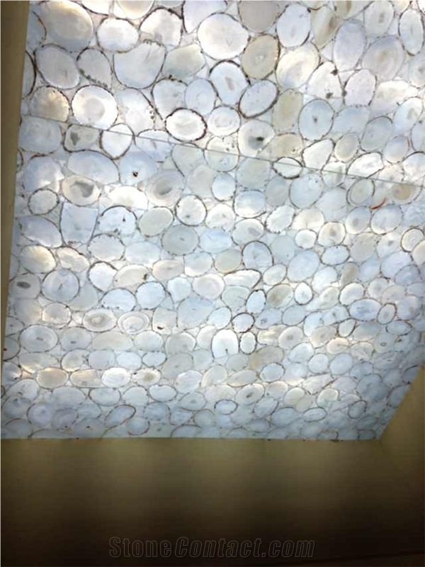 China Cramice White Agate Semi Precious Gemstone Slab Tile Paver Cover Flooring