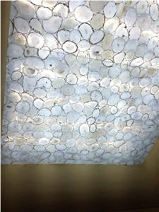 China Cramice White Agate Semi Precious Gemstone Slab Tile Paver Cover Flooring