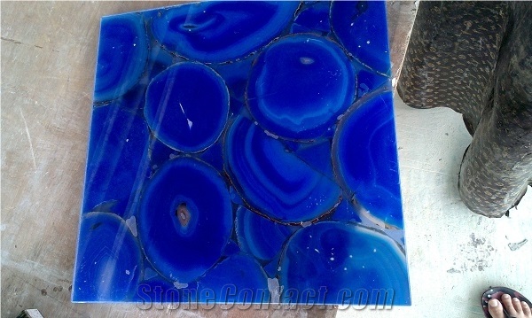 China Dark Blue Agate Semi Precious Gemstone Slab Tile Paver Cover Flooring