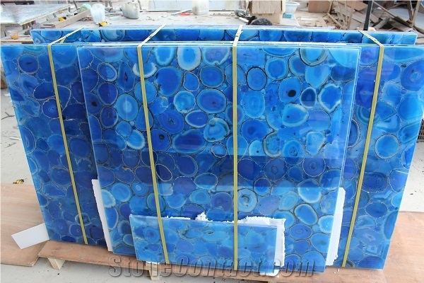 China Light Blue Agate Semi Precious Gemstone Slab Tile Paver Cover Flooring