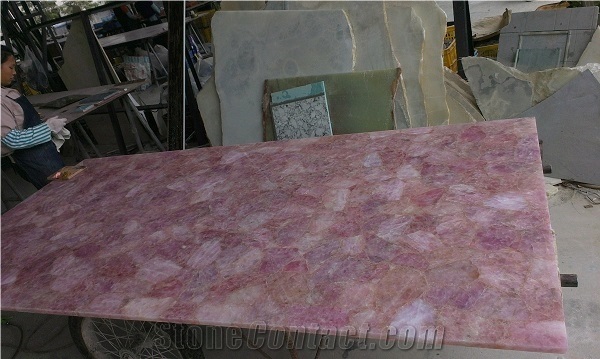 China Pink Quartz Semi Precious Gemstone Slab Tile Paver Cover Flooring