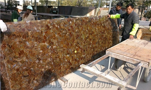 China Yellow Agate Semi Precious Gemstone Slab Tile Paver Cover Flooring