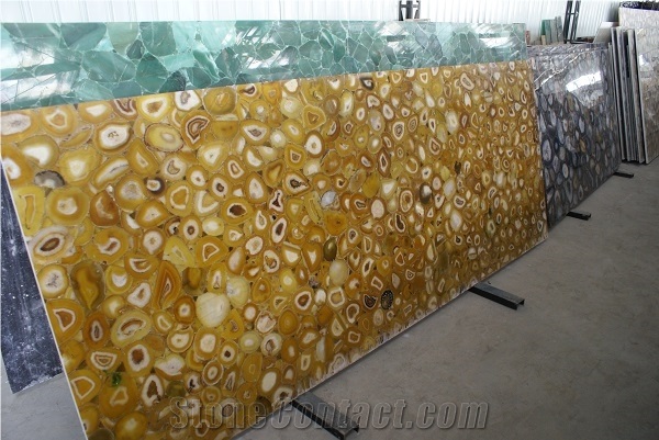China Yellow Agate Semi Precious Gemstone Slab Tile Paver Cover Flooring