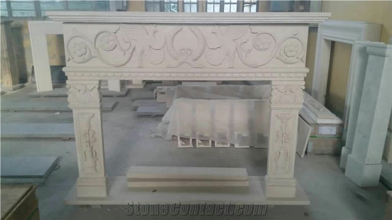 Crema Marfil Beige Marble Fireplace