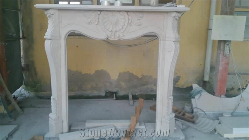 Crema Marfil Beige Marble Fireplace