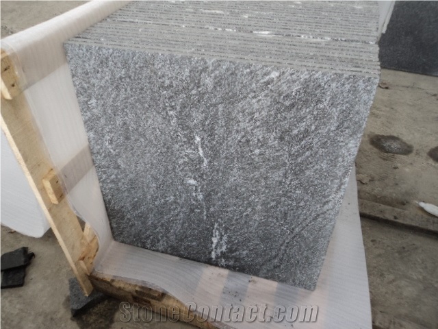 Snow Grey Cut to Size Tiles, China Black Granite Flamed Tiles/Paving/Flooring