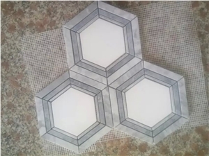 Thassos White+Carrara White+Chinese Grey Marble Special Hexagon Mosaic