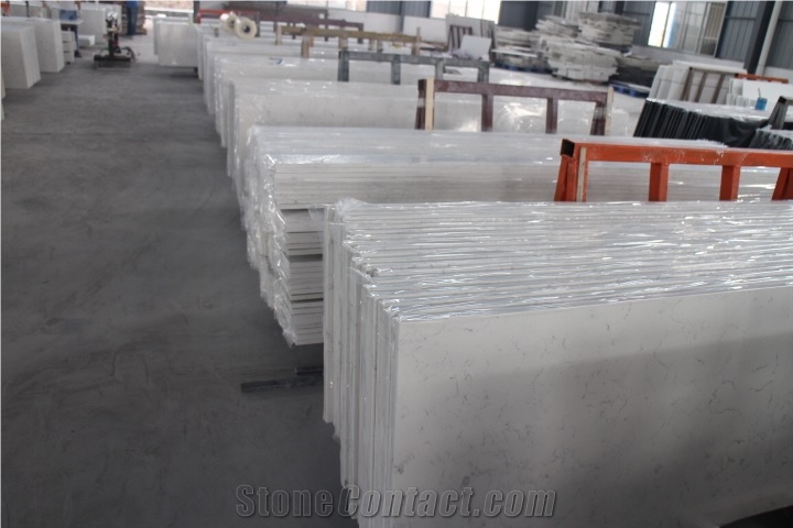 White Carrara Quartz Stone Countertop, White Quartzite Kitchen Countertops