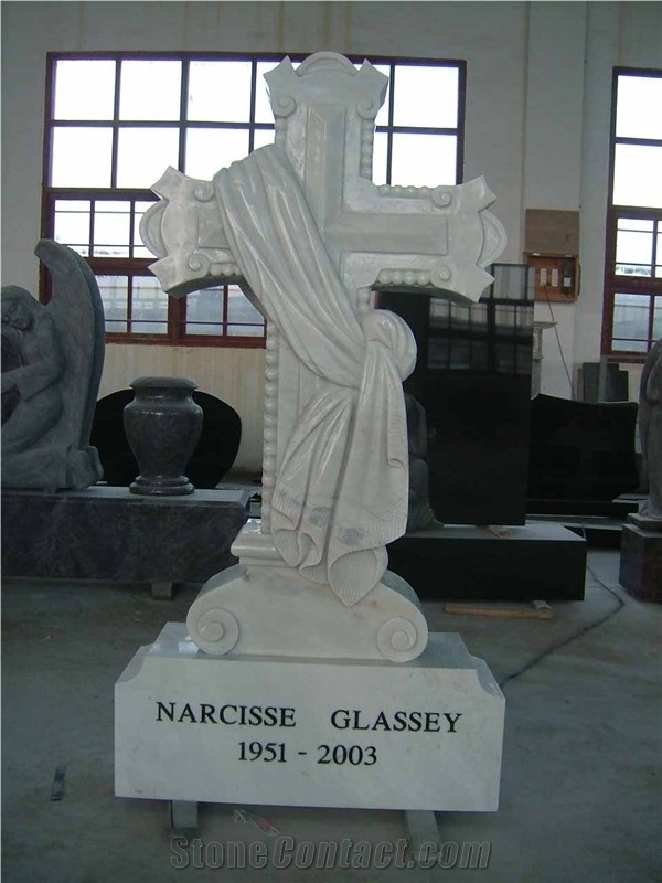 Popular Western Style White Marble Cross Headstone,Cross Headstone, Polished Monument, Cheap Tombstone with Cross