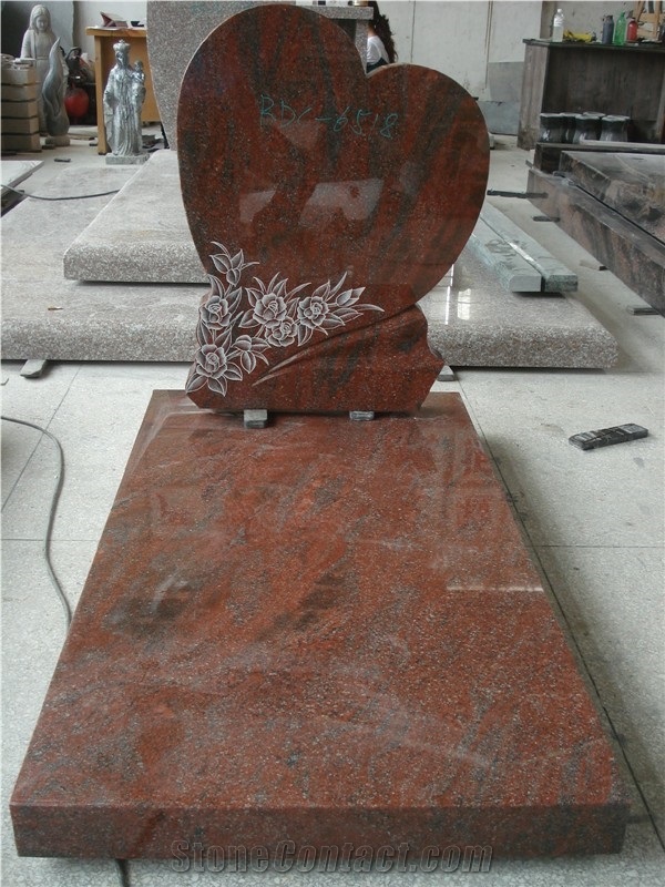Red Heart Granite Memorial Tombstone Monuments,Granite Heart Tombstone,Customized Carved Heart Shaped Granite Tombstone, Multicolor Red Granite Monument & Tombstone