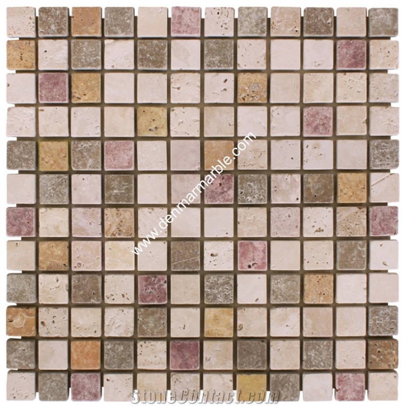 Multicolor Travertine Tumbled Mosaic