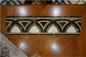 Beige and Black Composite Marble Floor Border Design for Home, Crema Marfil Beige Marble Molding & Border