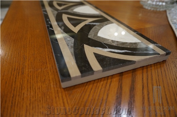 Beige and Black Composite Marble Floor Border Design for Home, Crema Marfil Beige Marble Molding & Border