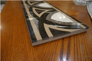 Beige and Black Composite Marble Floor Border Design for Home, Crema Marfil Beige Marble Molding & Border