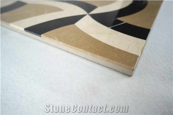 Golden Beige Marble Tiles Composited Marble Waterjet Medallion Luxury Floor Pattern Home Marble Design Budilding Material Floor Medallion Marble Price