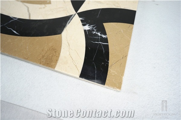 Golden Beige Marble Tiles Composited Marble Waterjet Medallion Luxury Floor Pattern Home Marble Design Budilding Material Floor Medallion Marble Price