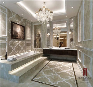 Italian Grey Marble Waterjet Medallions , Marble Flooring Design for Bathroom