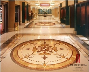 Italy Thin Laminated Water-Jet Medallions Marble Floor Flowers Designs Italian Marble Price Lobby Marble Flooring Design, Beige Marble Thin Laminated