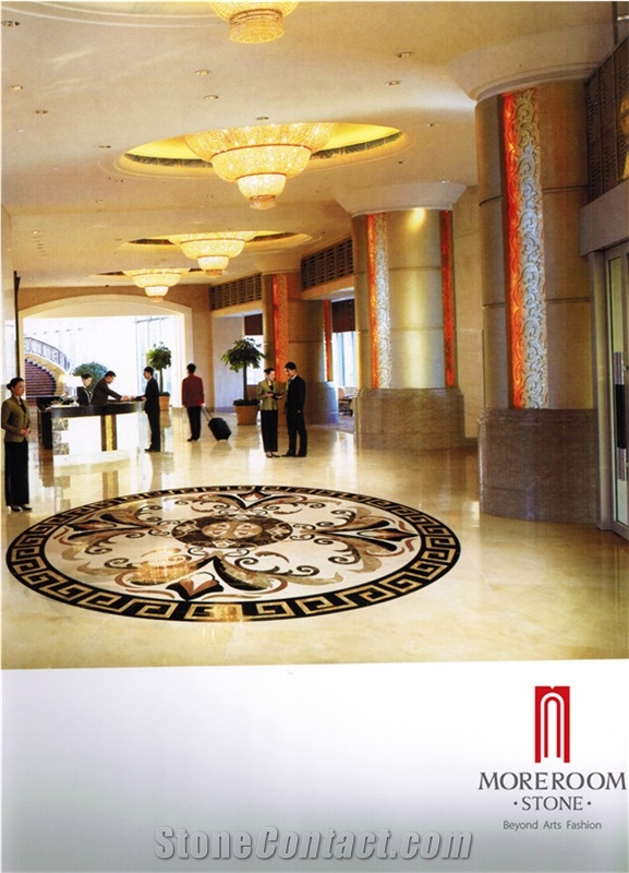 Italy Thin Laminated Water-Jet Medallions Marble Floor Flowers Designs Italian Marble Price Lobby Marble Flooring Design, Beige Marble Thin Laminated