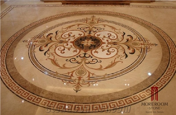 Italy Thin Laminated Water-Jet Medallions Marble Floor Flowers Designs Italian Marble Price Lobby Marble Flooring Design, Beige Marble Thin Laminated