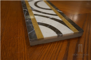 Marble Mosaic Borders Beige Composite Marble Border Design Laminated Marble Border Tile, Crema Marfil Beige Marble Molding & Border