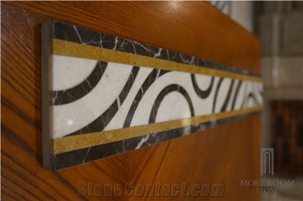 Marble Mosaic Borders Beige Composite Marble Border Design Laminated Marble Border Tile, Crema Marfil Beige Marble Molding & Border