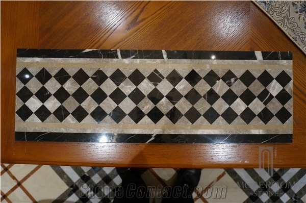 Marble Mosaic Borders Water Jet Laminated Marble Floor Border Tile for Interior Decoration, Grey Marble Molding & Border